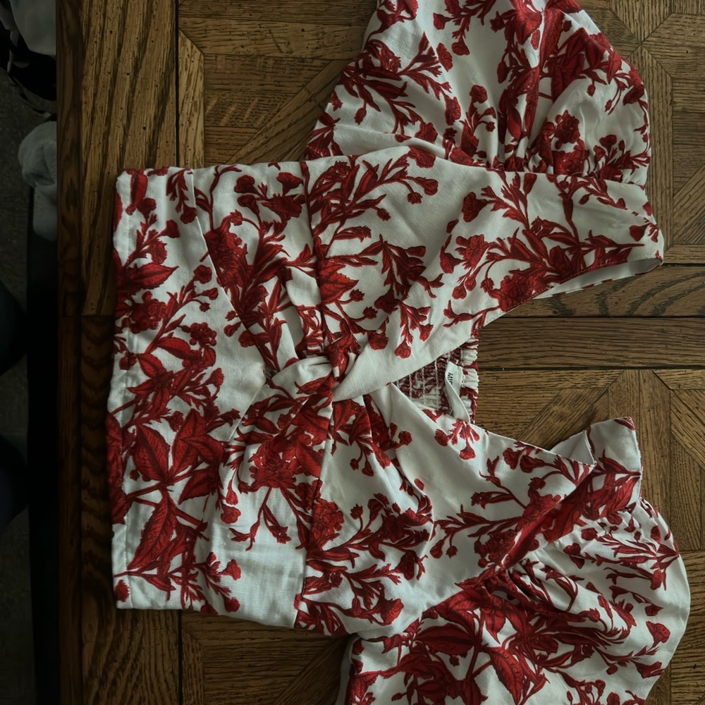 Red Tie Front Crop Blouse with Peter Pan Collar